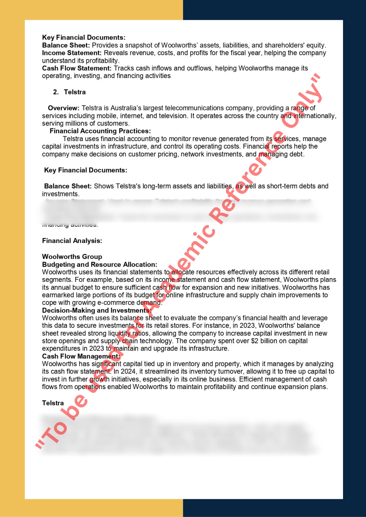 Case Study sample solution of ACCY111 - Financial Accounting 1